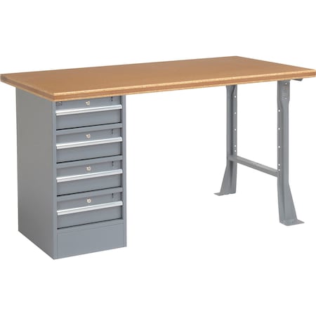Global Industrial 60inW x 30inD Pedestal Workbench, 4 Drawers, Shop Top Safety Edge, Gray 300757